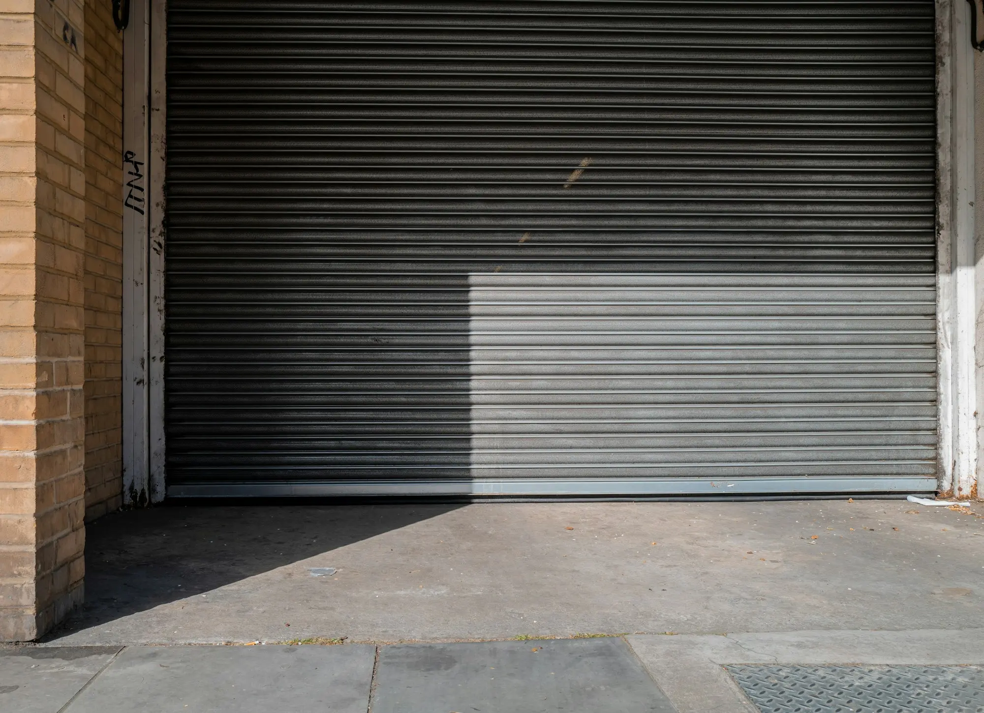 Closed roller door on a warehouse during the Christmas shutdown